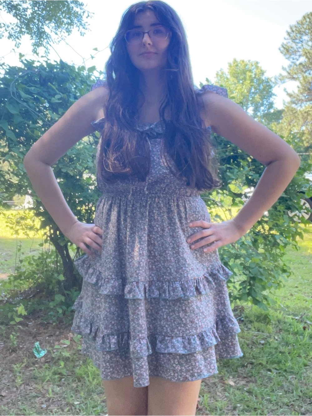 Floral Ruffle Tiered Saints & Hearts Green Mini Dress